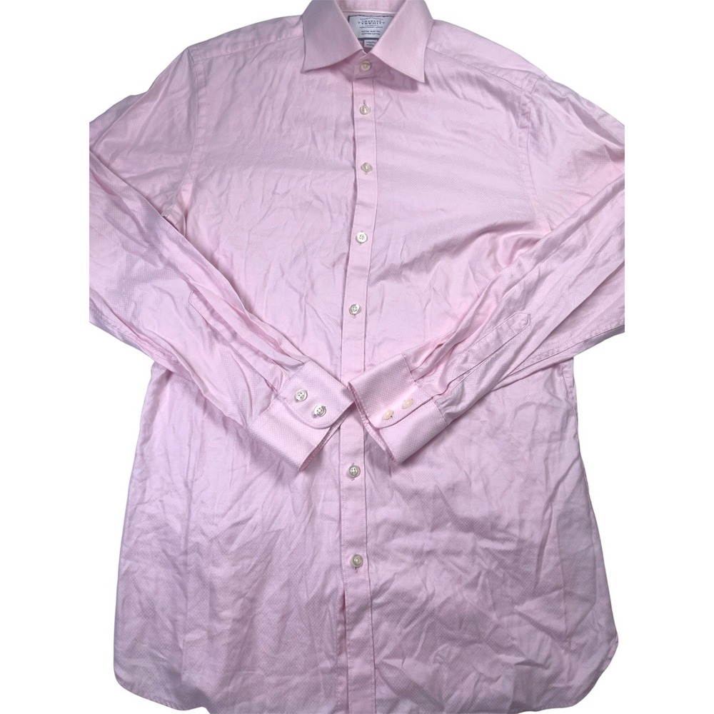 Charles Tyrwhitt Dress Shirt Men's 15.5 Pink Cotton Extra Slim Fit Long Sleeve‎